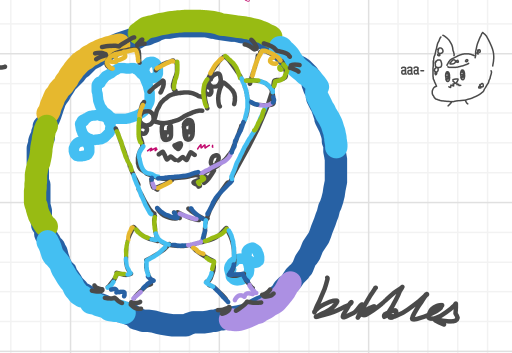 A drawing of me trapped in a bubble, pressing against both my prison's floor and ceiling :3 I eventually turned this into its own pixel art sticker, I think I look cute in both ^^